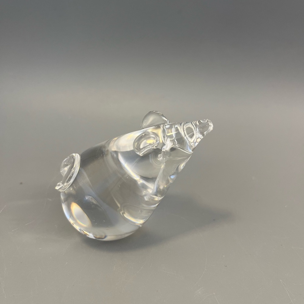 Vintage Clear Art Glass Mouse Paperweight Figurine Polished Flat Bottom Adorable